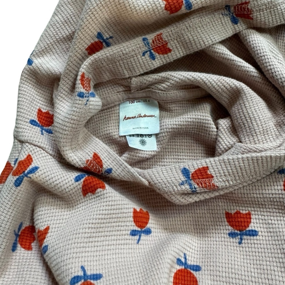 Hanna Andersson Girls Waffle Knit Hooded Top Size 4 Drawstring w/Pockets - Picture 6 of 6